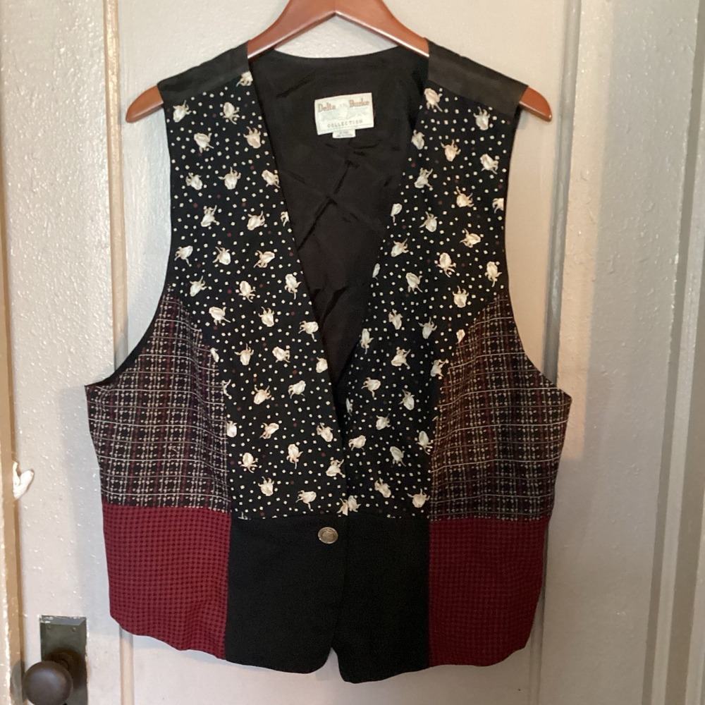 1990s Patchwork Delta Burke Waistcoat Vest Designing Women 3X Rachel Greene Core